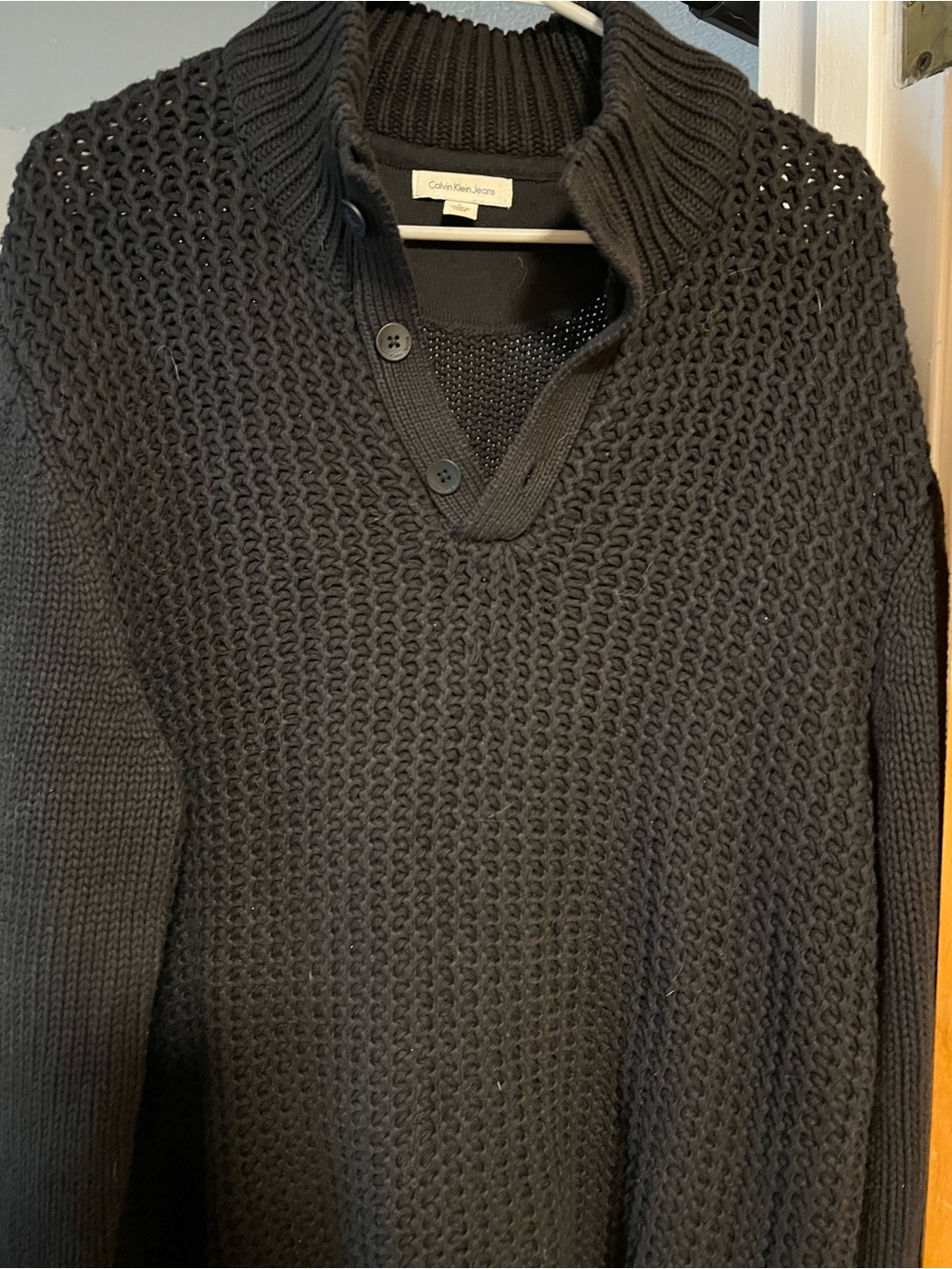 Calvin Klein Jeans Black V-Neck Button-Detail Knit Sweater
